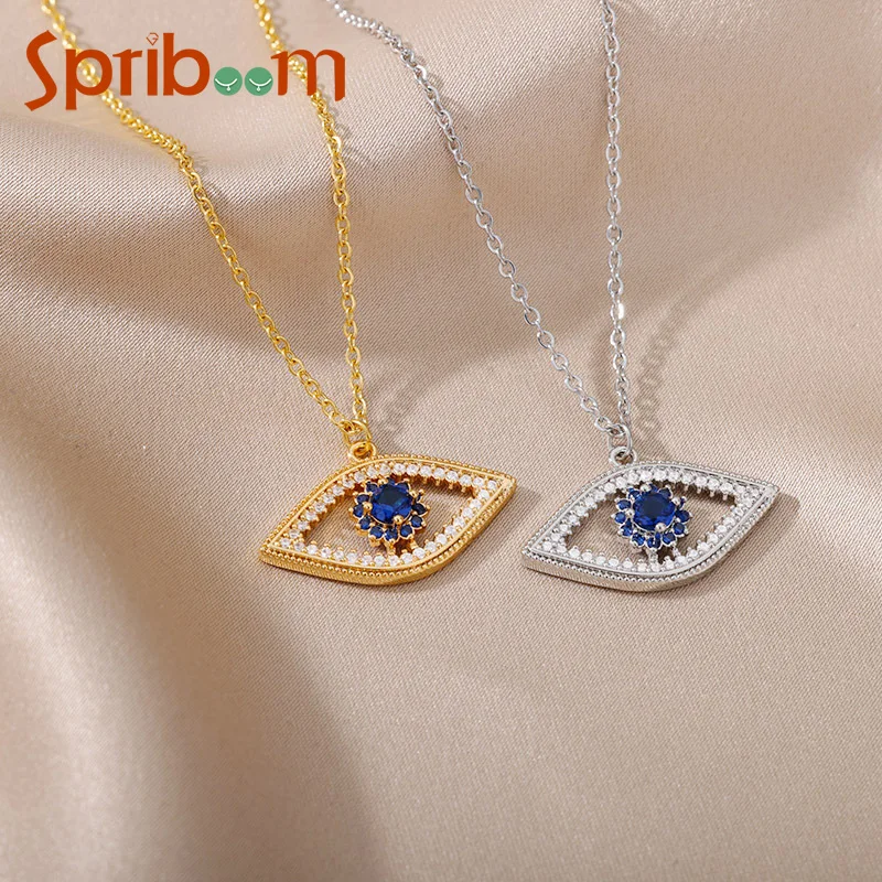 

2023 New Evil Eye Necklace for Women Blue Zircon Pendant Necklaces Bohemian Jewelry Accessories Gold Plated Female Luxury Gifts