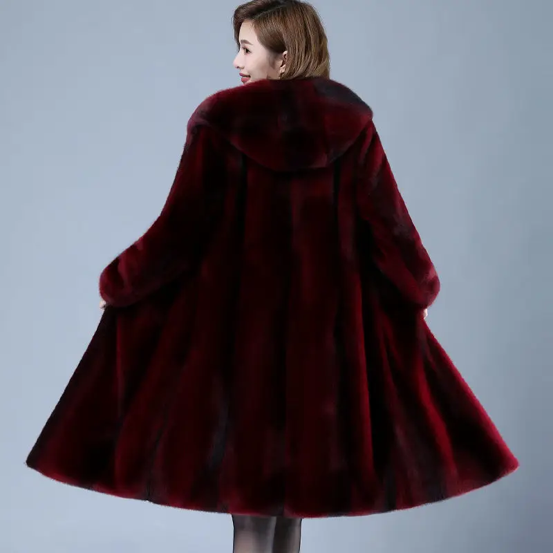 2022 Autumn Winter New Mink Velvet Jacket Women's Hooded Thicken Parka Plus Size Warm Faux Fur Coat Female Windproof Long Coats