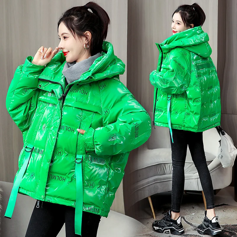 

Блестящий пуховик без стирки, женский короткий новый корейский алфавит 2022, нишевой дизайн, белый утиный пух, высокого качества