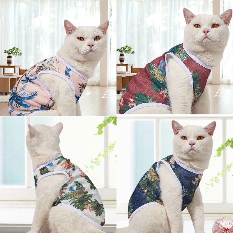 

Летняя тонкая одежда для кошек, жилет, Модный женский жилет с цветочным принтом, персонализированный дышащий жилет без рукавов для котят, костюмы для домашних животных