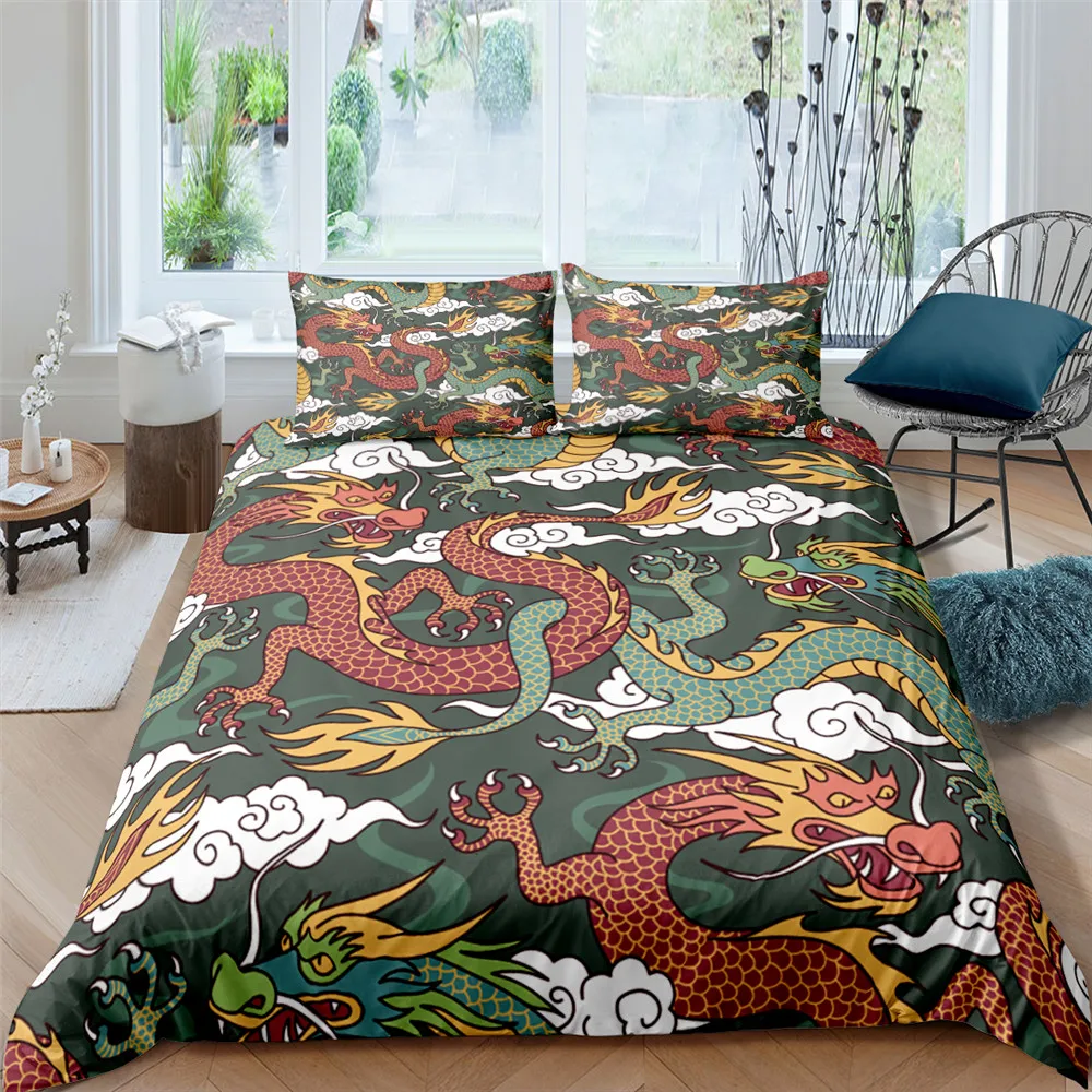 

Dragon Printing Bedclothes Duvet Cover with Pillowcases Polyester Comforter Cover King Queen Twin Home Textiles Bedding Set 3D