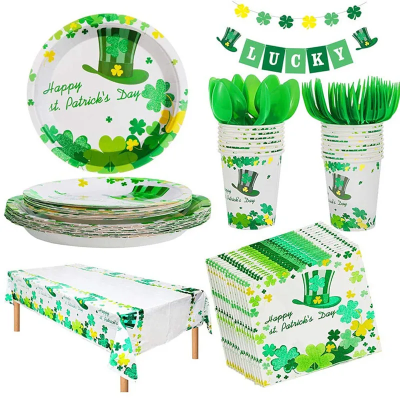 

St. Patrick's Day Party Supplies Shamrock Irish Knife Fork and Spoon Disposable Cutlery Set Party Supplies Decoration