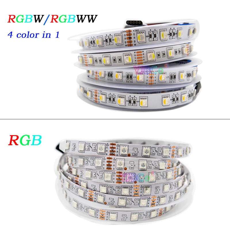 5м/лот 4 в 1 LED-лента RGBW/RGBWW DC12V 24V SMD 5050 гибкая лампа 60 светодиодов/м водонепроницаемая IP30/65/IP67 белая FPCB on.
