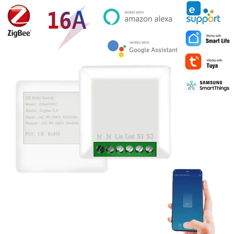

RYRA ZigBee 3.0 Mini Smart Switch Supports 1/2 Way Control Work With Ewelink SmartThings ZigBee2mqtt Hubitat Alexa Google Home