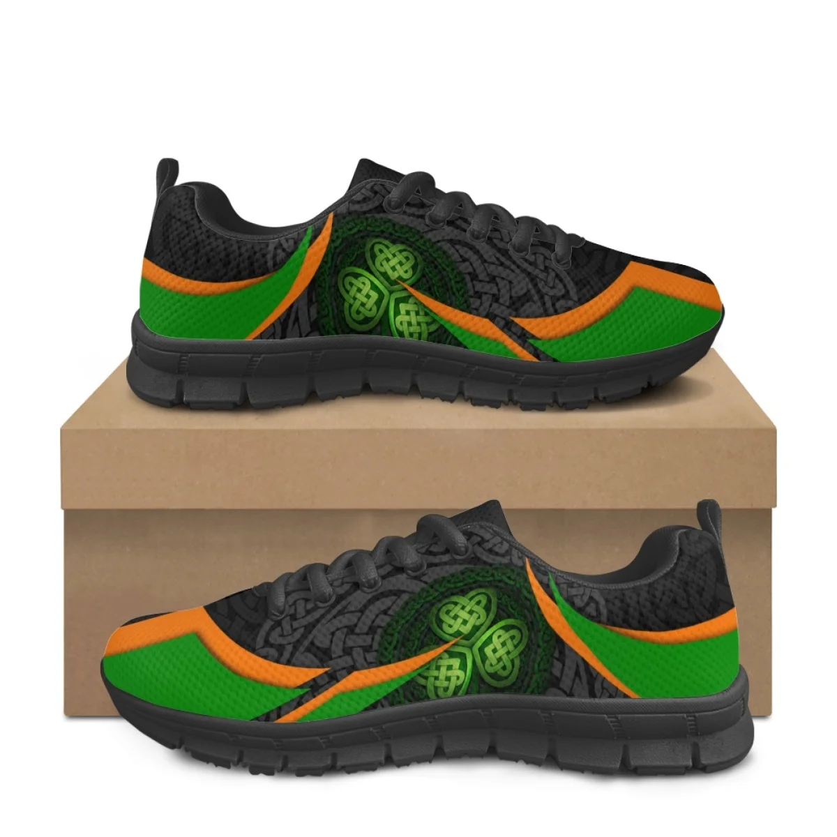 Saint St Patricks Day Shamrock Print Lace-up Sneakers Casual Mesh Soft-Soled Shoes For Teenagers Running Breathable Flats Shoes