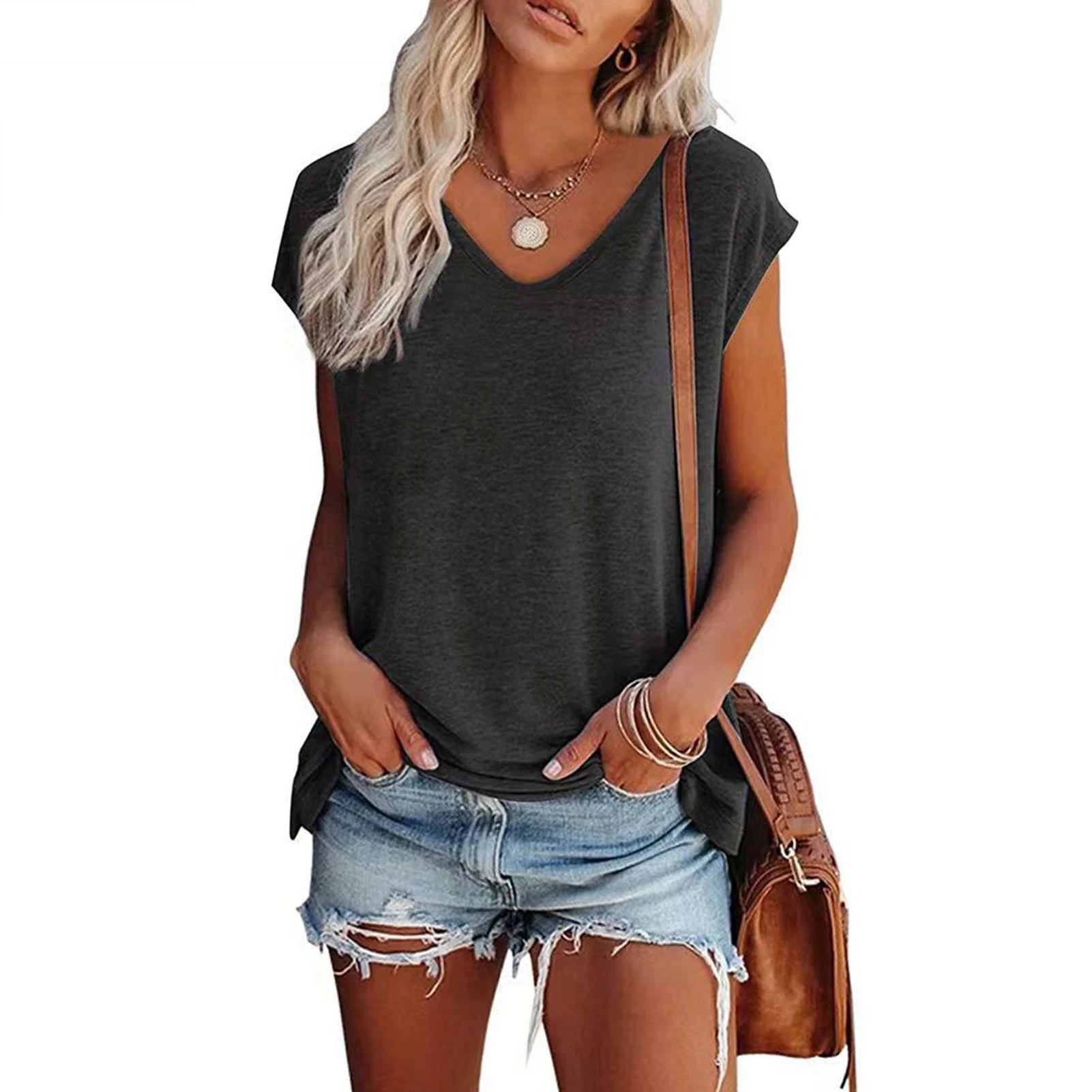 

Майка женская легкая свободного покроя с V-образным вырезом и легкой очисткой