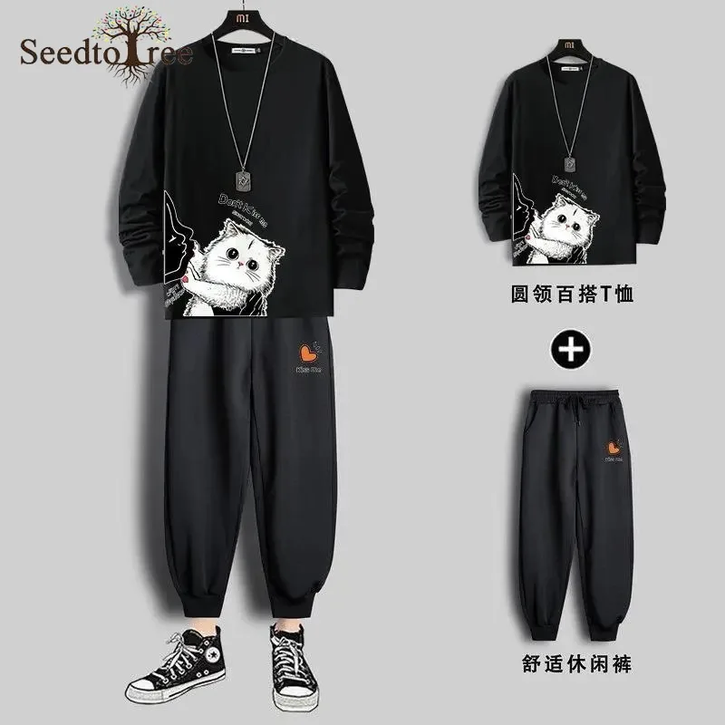 Мужские комплекты из 2 предметов футболка с длинным рукавом и круглым вырезом