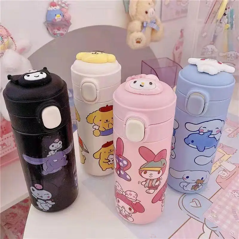

420Ml Cute Sanrioed Anime Cinnamoroll My Melody Kuromi Kawaii Ins Water Cup Thermos Cup Handy Cup with Sticker Girl Gift