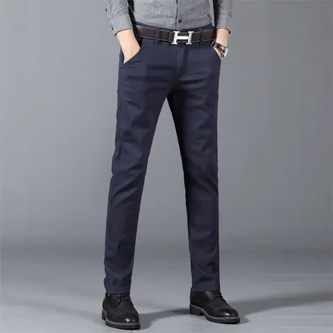 Мужские повседневные брюки, 6 цветов, весна 2023, новинка, деловые модные повседневные эластичные прямые брюки, мужские брендовые серые, белые, хаки, темно-синие