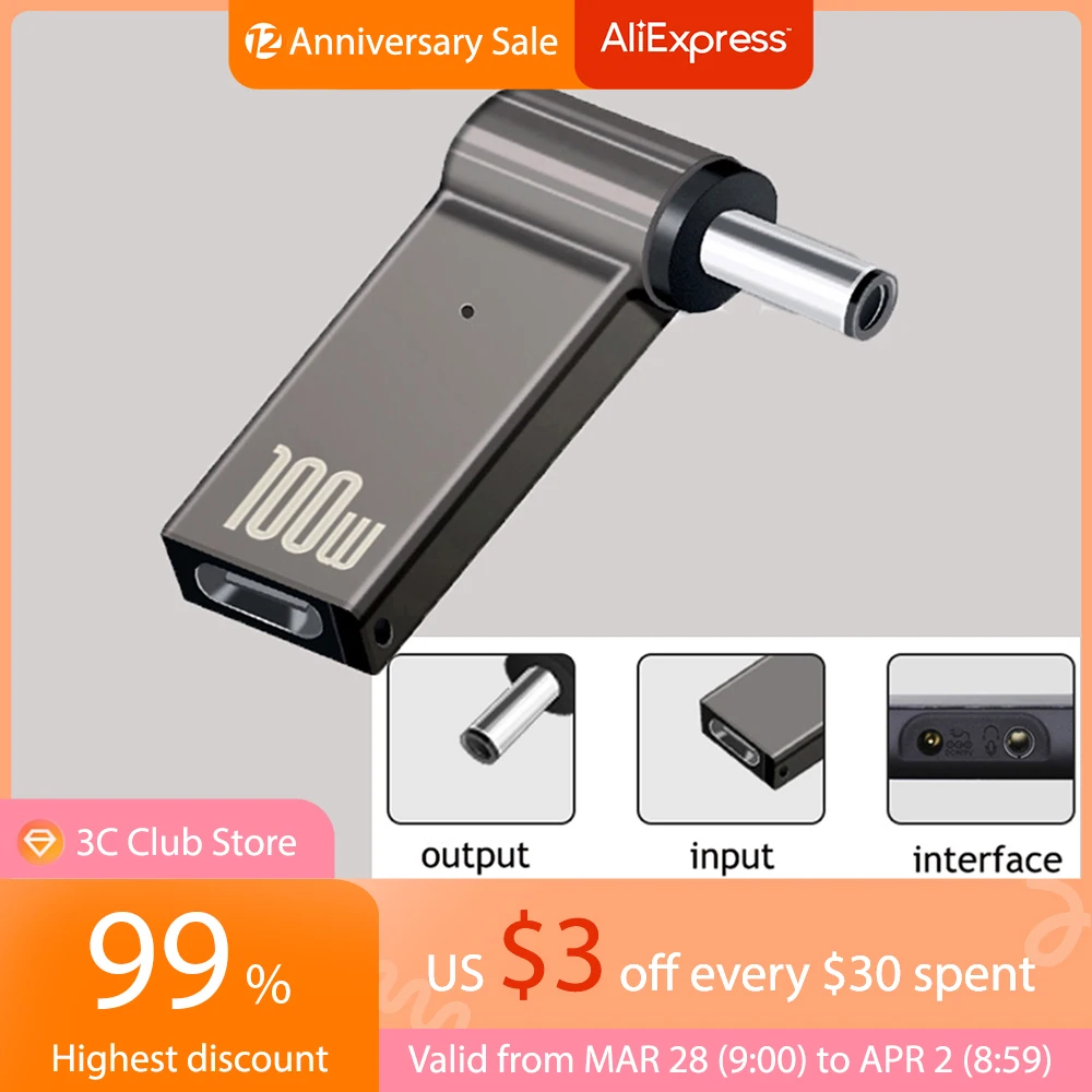 

Адаптер питания PD 100 Вт для ноутбука, разъем USB Type-C «Мама»-«папа» постоянного тока, Штекерный конвертер для Acer, Samsung, Lenovo