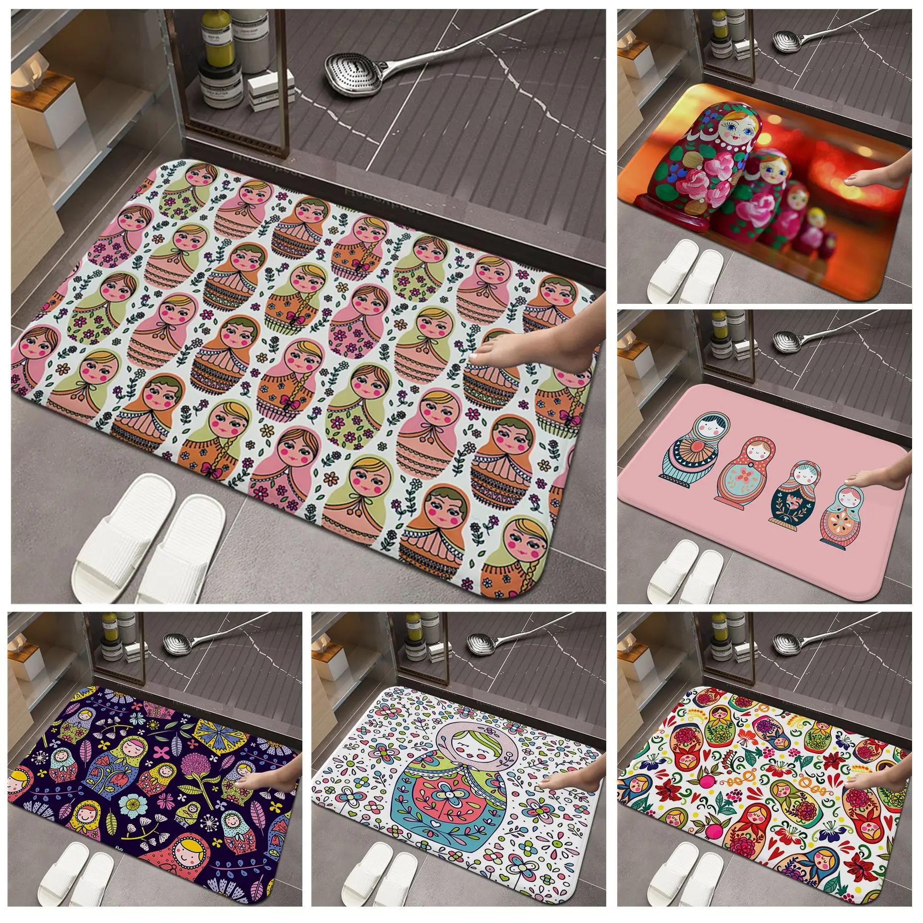 

Matryoshka Russian Doll Floor Carpet Washable Non-Slip Living Room Sofa Chairs Area Mat Kitchen Welcome Rug