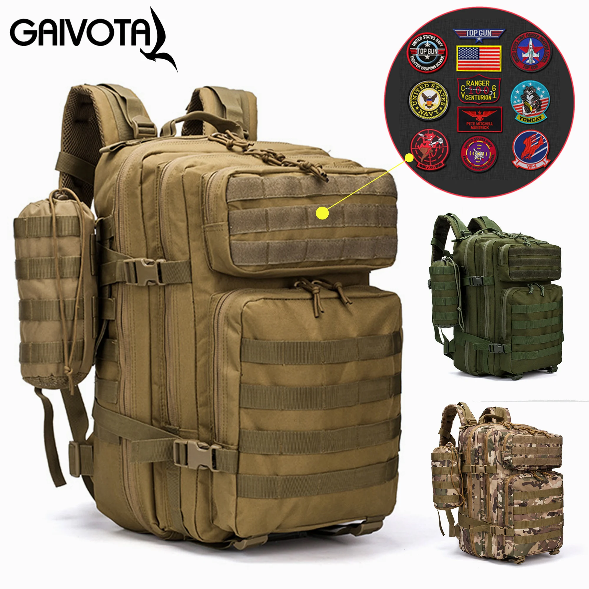 

GAIVOTA Backpack Tactical Backpack 45L Outdoor Sports Mountaineering Back Waterproof Camouflage Strap 11 Pieces Patterned Velcro