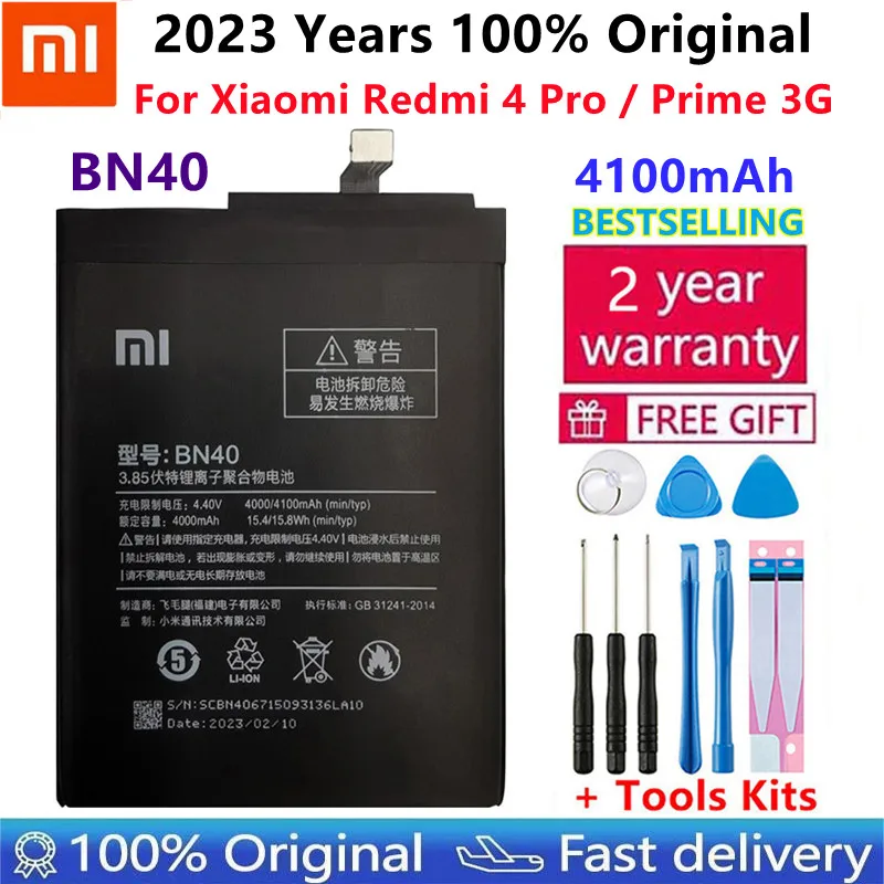 

Xiao Mi Original Replacement Phone Battery BN40 For Xiaomi Redmi 4 Pro Prime 3G Hongmi 4 Pro 4100mAh With Free Tools