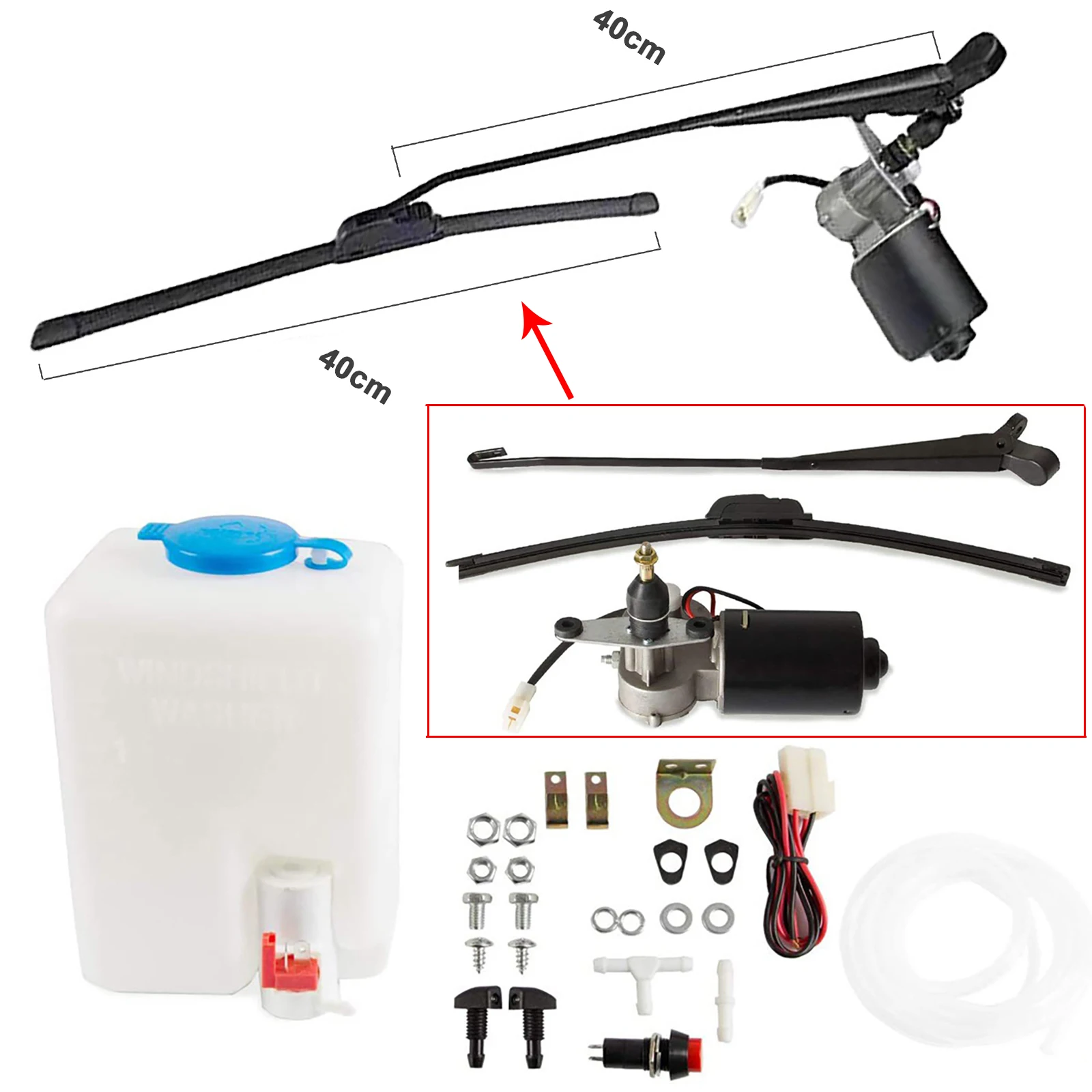 

12V Electric Windshield Wiper Motor Kit with Washer Pump Bottle For Polaris Ranger UTV ATV Tracktor Tricycle Tractors