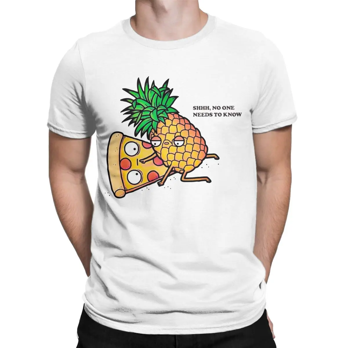 

Pizza And Pineapple No One Needs To Know Men's T Shirts Vintage Tee Shirt Short Sleeve Crew Neck T-Shirt Pure Cotton Clothing