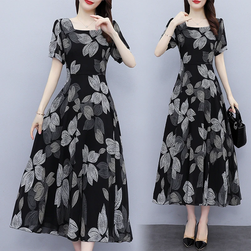 

Real Shot Bohemian Chiffon Dresses for Women 2022 New Summer Long Seaside Holiday Beach Dress Black
