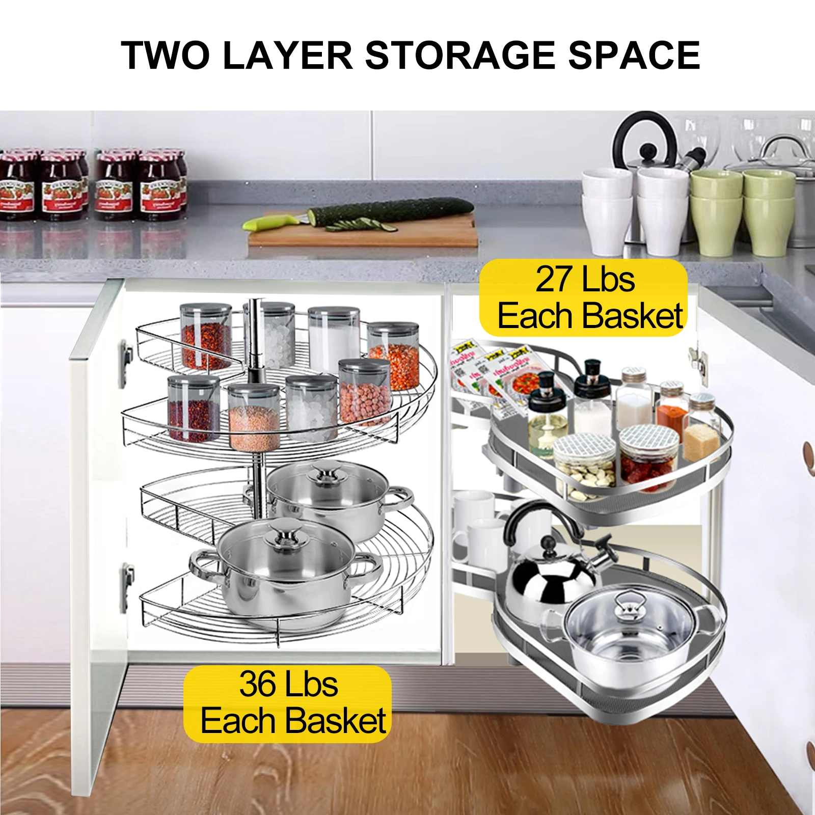 vevor cloud blind corner cabinet pull out basket 2 layer easy to install carbon steel stainless steel for kitchen corner storage free global shipping