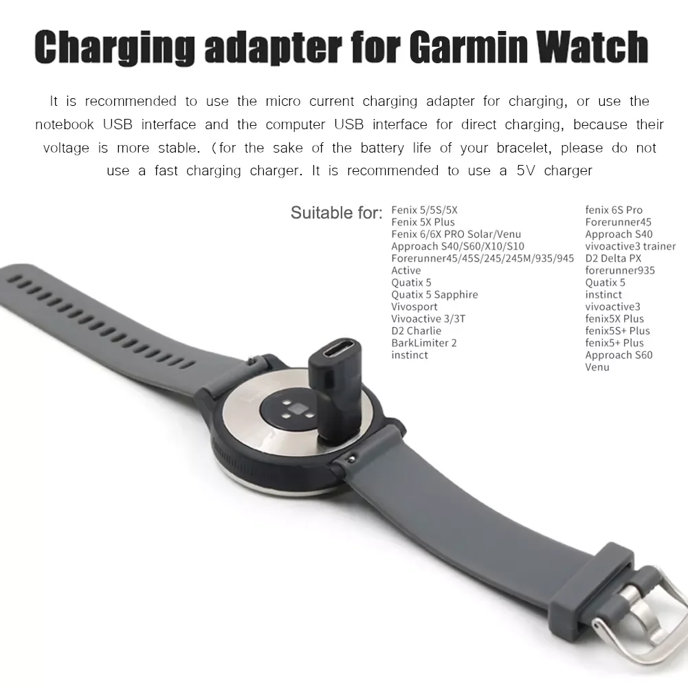 Адаптер зарядного устройства с разъемом Type C/Micro USB на 4 контакта для Garmin Fenix 5/5S/5X/6