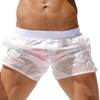summer mens translucent sexy swimming shorts see through beach board shorts man pocket thin casual white home lounge boxershorts