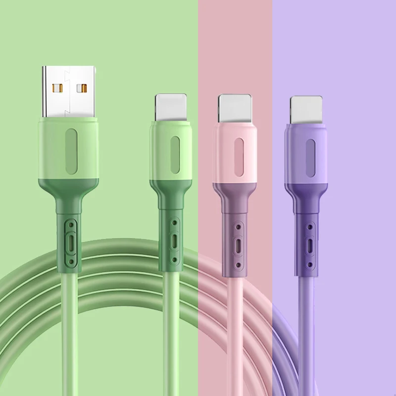 

3A USB Cable For iphone 14 13 12 11 Pro Max Mini Xs Xr SE 8 7 6s Plus 5s Fast Charging Charger Cord Liquid Silicone Data Wire 2M