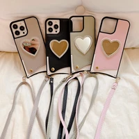 love mirror case for iphone 11 12 13 fishtail mirror card holster case for iphone 13 12 11 pro max lanyard crossbody wallet case