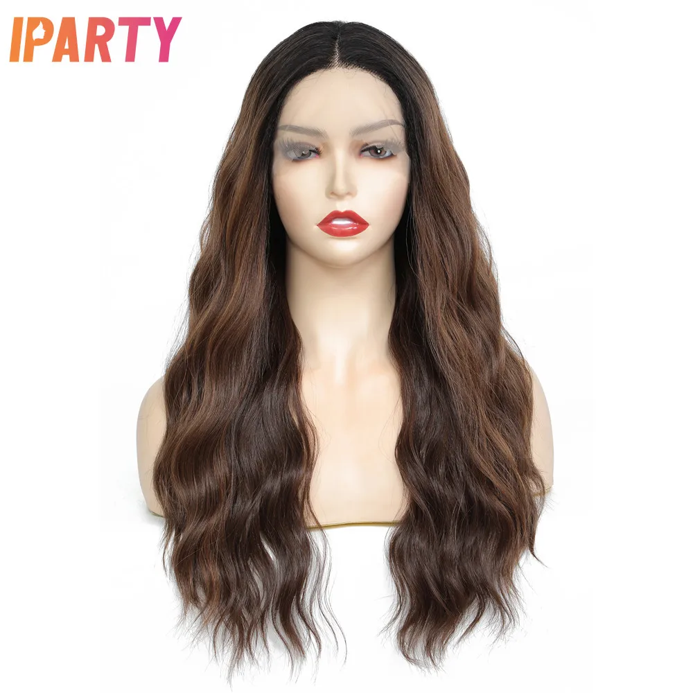 

Iparty Black Women's 26 Inches Synthetic Lace Wigs Ombre Dark Brown Long Wavy Heat Resistant Wig Multi Color Optional Daily