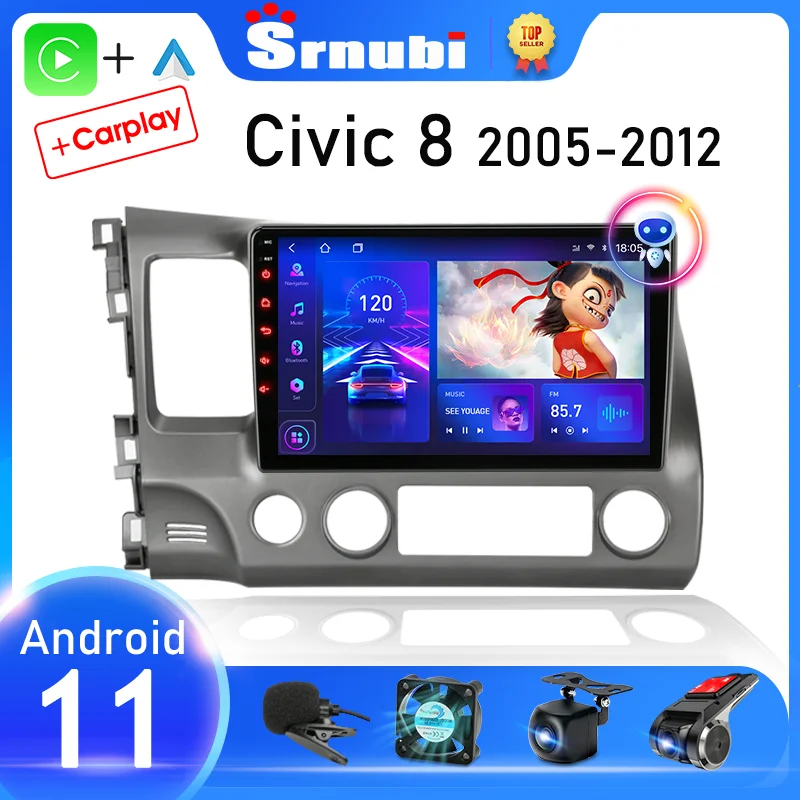 $92.33 Srnubi Android 11 Car Stereo Radio for Honda Civic 8 2005 - 2012 Multimedia Video Player Navigation GPS 2 Din 4G WiFi Audio DVD