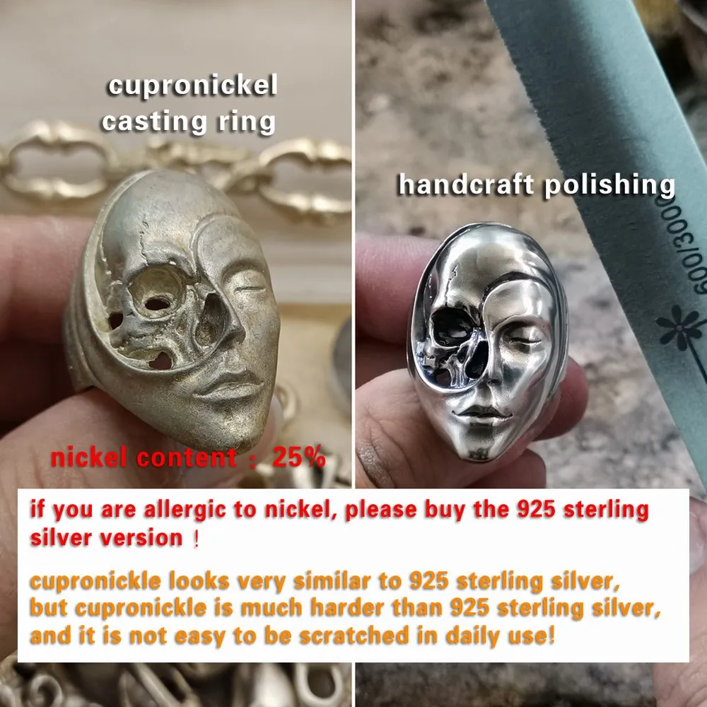 Cupronickel Life Death Heaven Hell Череп Кольцо для лица Панк Ювелирные изделия CP179 Размер США 7-15