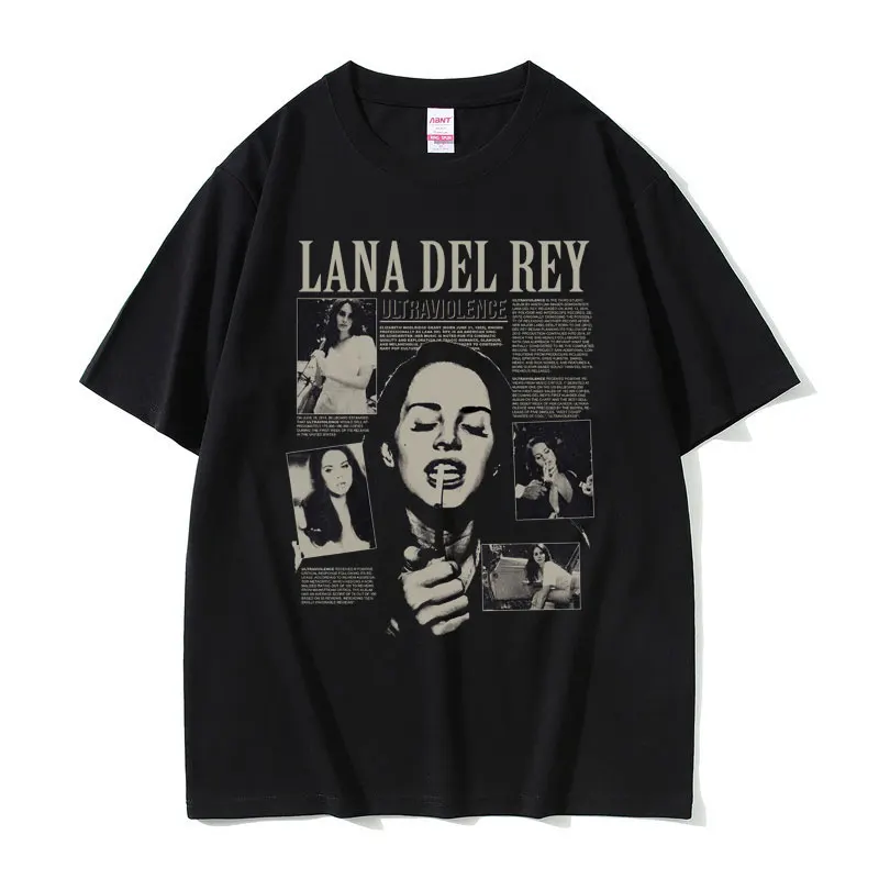 

Singer Lana Del Rey Print T Shirt Ultraviolence Music Album Tshirt Men Women Hip Hop Vintage Tee Oversized Streetwear for Unisex