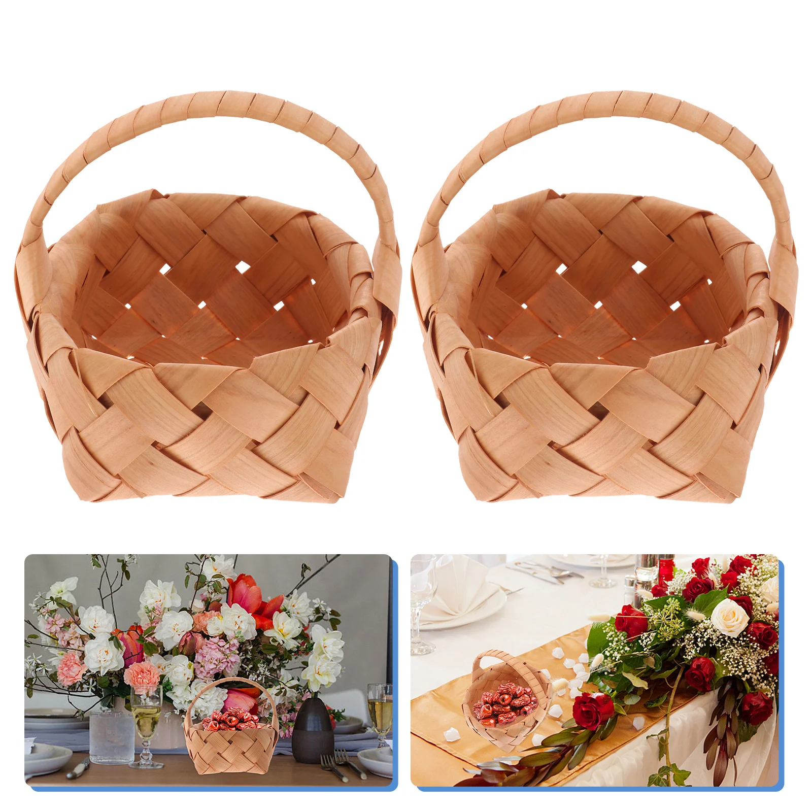 

2 Pcs Handheld Tote Baskets Mini Pots Plants Wedding Basket Sundries Wicker 18X10.5X7.5CM Weaving Storage Woven Wooden Gift