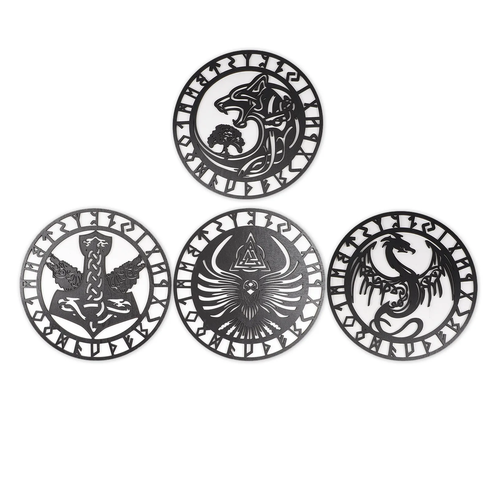 

Nordic Style Viking Norse Mythology Symbols Nordic Viking Rune Black Wall Home Decoration Creative Wooden Round Wall Shelf Decor