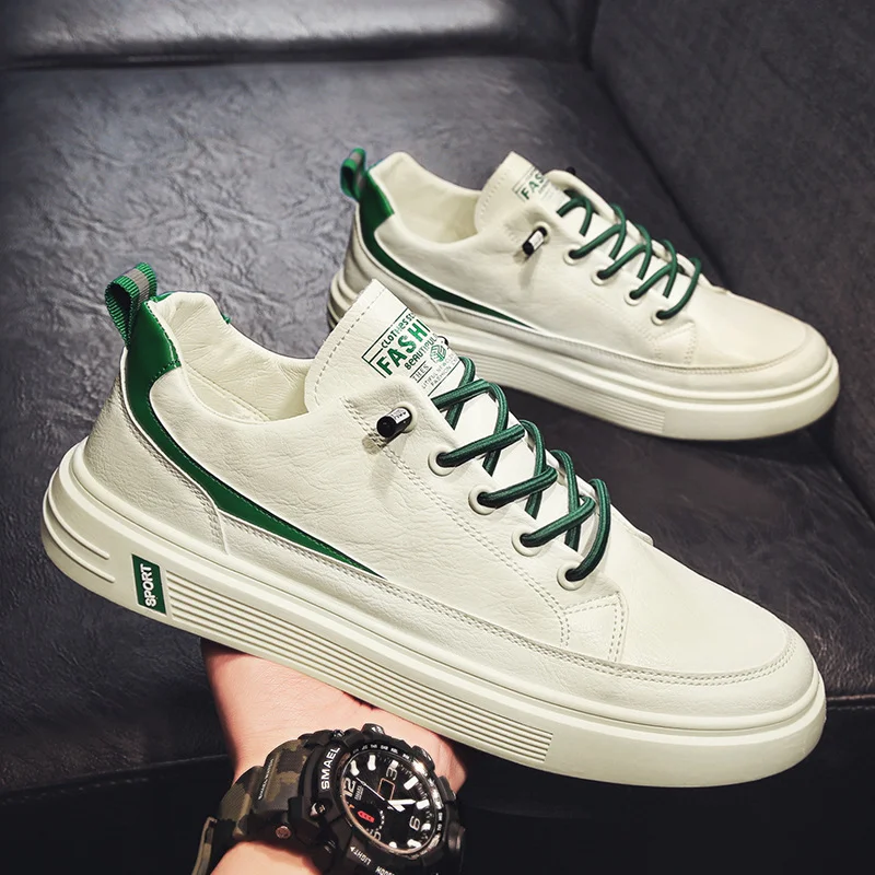 

New Men Casual Shoes Fashion Sneakers Leather Men Shoes Lace-Up Platform Vulcanize Shoes Outdoor Hiking Comfortable Male Shoes