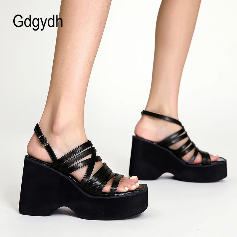 

Gdgydh Womens Platform Wedge Sandals Back Strap Open Toe Cutout Anti Slip Parallel-Crossed Wires-Multi Gore Slingback Shoes