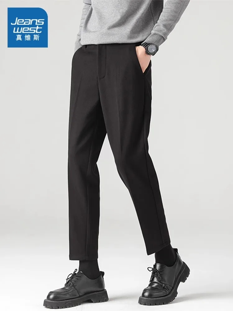 Zhenvis Autumn and Winter Draping Woolen Small Suit Pants Men's Spring Business All-Matching Sanding Slim fit Capr...