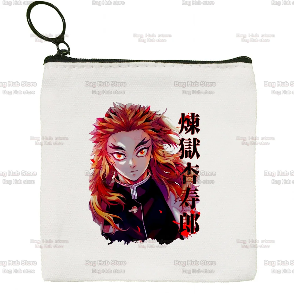 Demon Slayer Anime Rengoku Kyoujurou Mugen Train Canvas Coin Wallet DIY Zipper Coin Key Bag Money Pocket Women Men Coin Purse