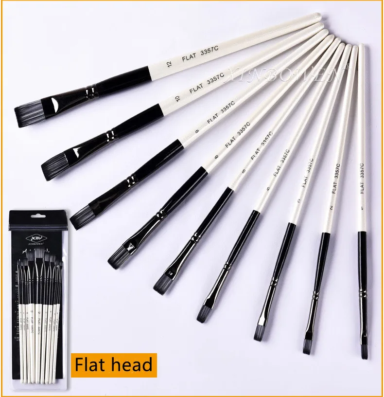 Принадлежности для рисования набор кистей 9 черно-белых нейлоновых шерстяных