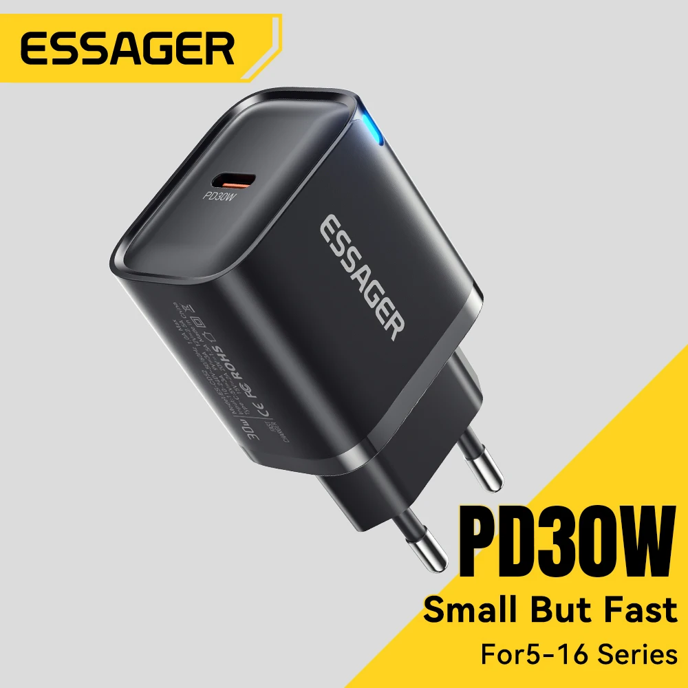 Фото Essager USB C Зарядное устройство для телефона 30 Вт Type-C Быстрое зарядное устройство QC3.0 для iPhone 16 15 14 13 12 Samsung Huawei Xiaomi Mini Travel Charger №1