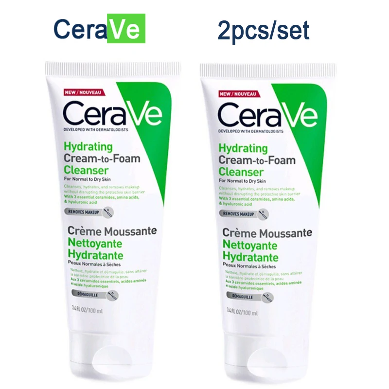 

2Pcs/set 100ML CeraVe Hydrating Facial Cleanser | Moisturizing Non-Foaming Face Wash with Hyaluronic Acid Ceramides and Glycerin