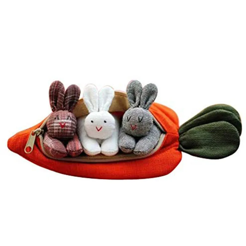 

3 Bunnies Carrot Purse Easter Gift For Kids Home Holidy Desktop Decoration Fun Cute Rabbit Children Toy Easter
