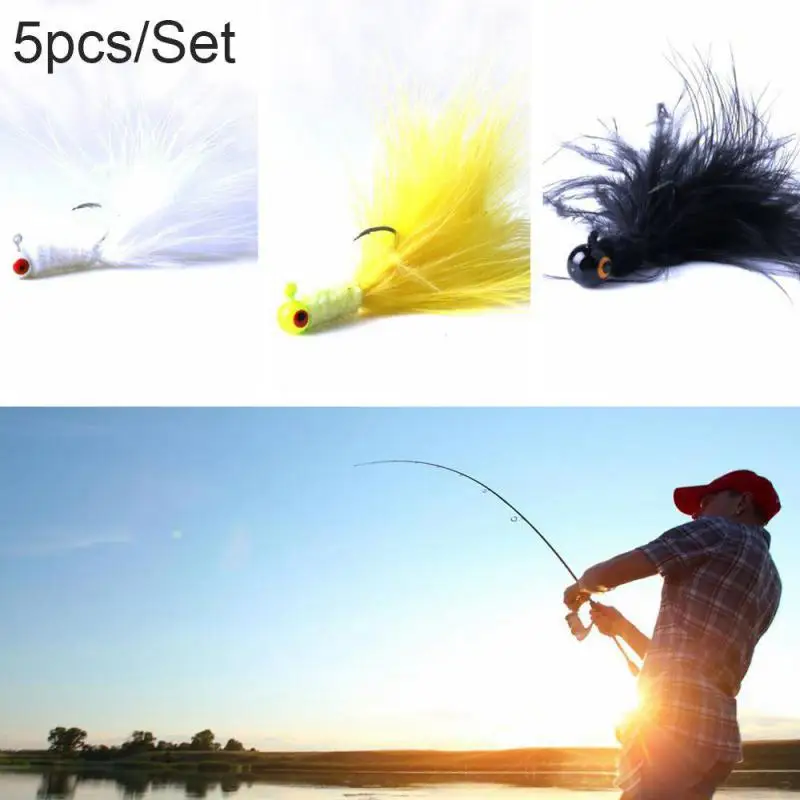 

50pcs Feather Fishing Hooks Lead Jig Head Fishhooks Barbed 1.9g 2.1g 3.5g 3.8g Hard Bait Lure Hook With Sinkers For Fishing