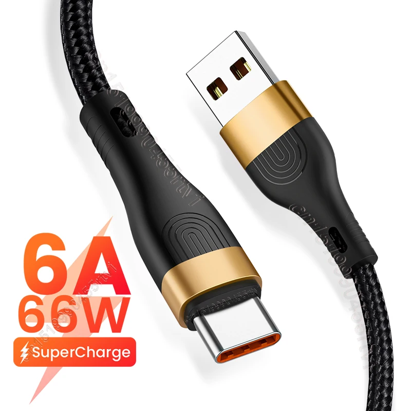 

6A 66W USB Type C Cable For Huawei Mate40 Pro/P50 Pro Micro USB C Fast Charging Data Cable Wire cord For Xiaomi POCO X3 M3 1/2M
