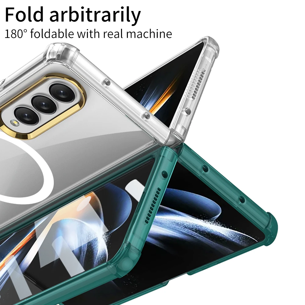 Suitable for Samsung z fold4 film integrated, solid color magnetic ring, and wireless charging creative protective cover