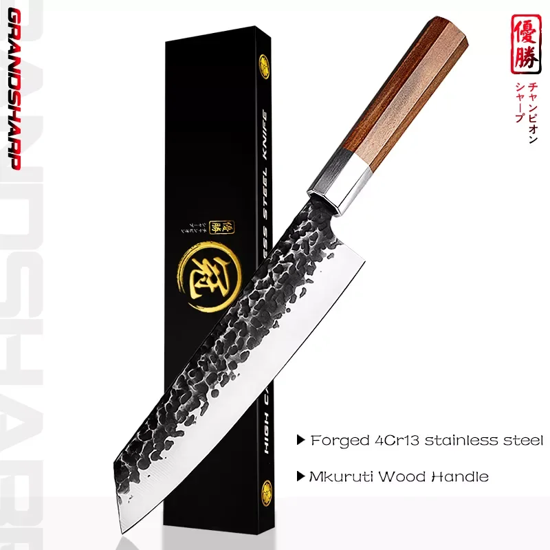 

8 Inch Handmade Chef Knife Japanese Kitchen Knives Kiritsuke PRO Slicing Cooking Tools African Wood Handle Gift Box GRANDSHARP