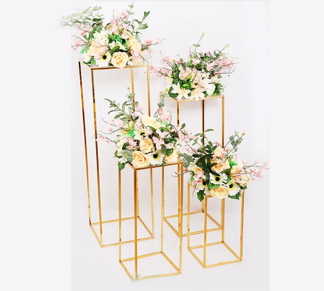 Wedding Centerpiece Gold-Plated Geometric Flower Stand Home Decoration Shiny Metal Iron Rectangle Square Frame Backdrop