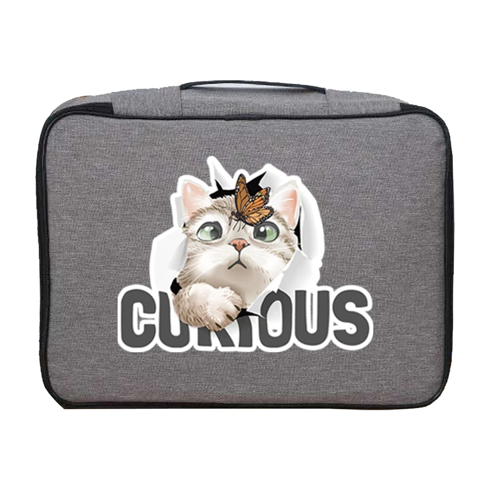 Handbag File Holder Men Women Outdoor Travel Credentials Passport Storage Bag Cat Print Waterproof Documents Bags Organizer Case