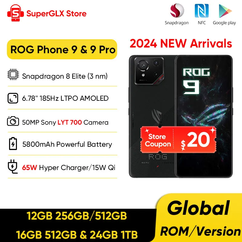 Смартфон Asus ROG Phone 9, 12/256ГБ, 12/512ГБ, 16/512ГБ, 24/1ТБ - В корзинах у всех - бестселлеры