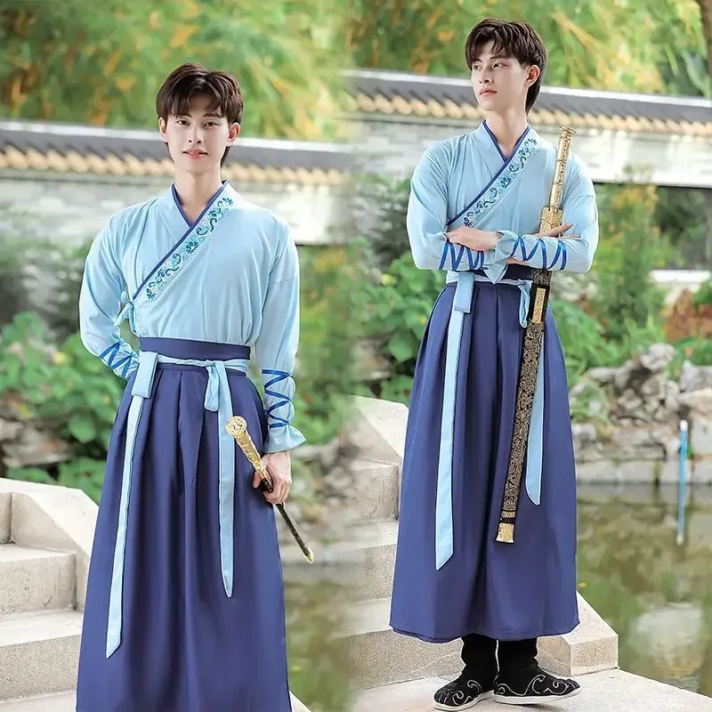 Китайская шелковая одежда в стиле древнего рыцаря ханьфу мужское и женское