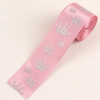 5yroll 38mm crown pattern pink satin ribbons for crafts for gift wrapping for home wedding christmas decorations diy