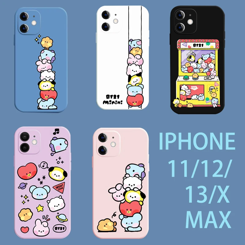 

Bt21 Mobile Phone Shell Case Iphone 11 12 13 Pro Max Plus Kawaii Anime Rj Tata Cooky Koya Bts Kpop Stars Peripheries Fans Gifts