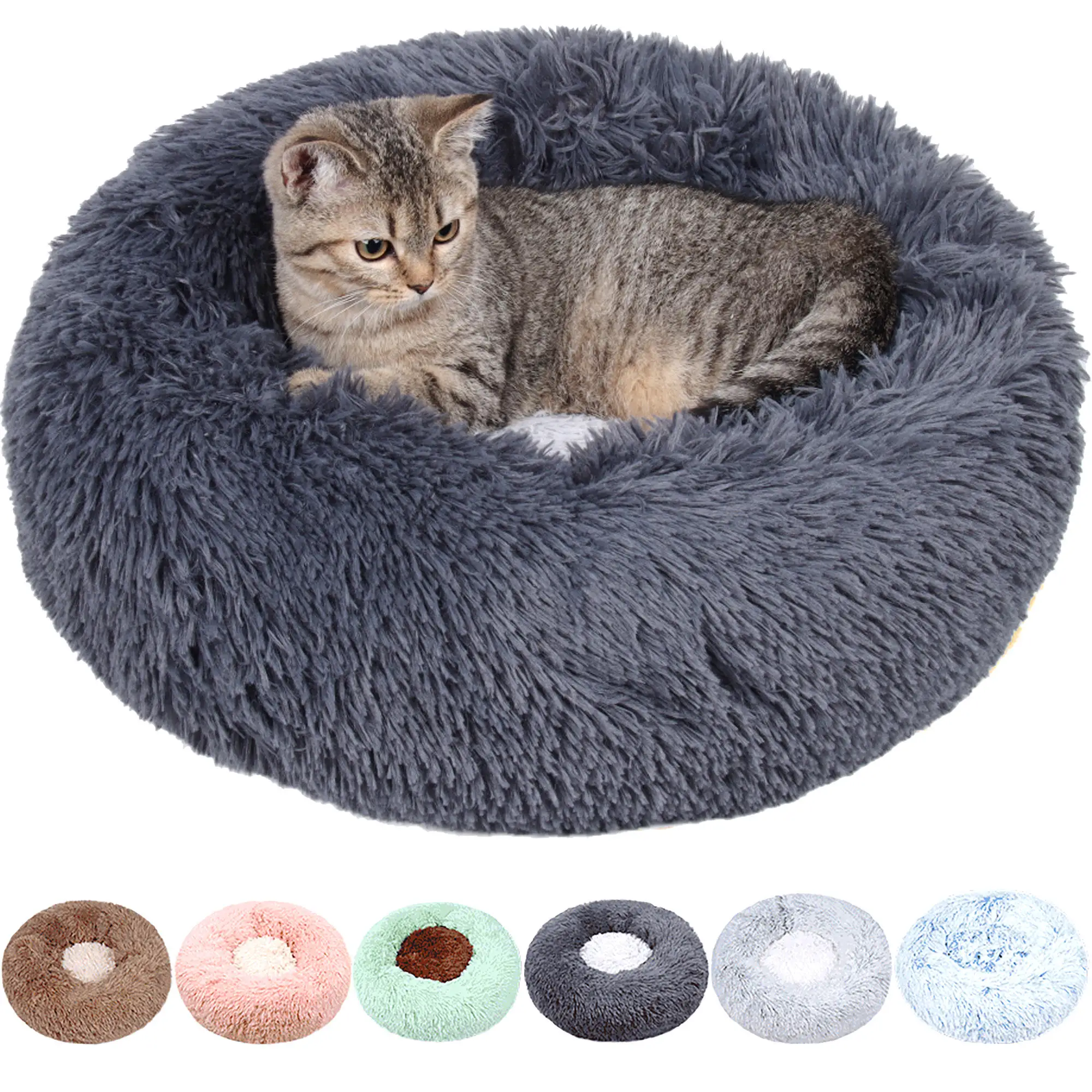 

Cat Bed Nest Dog Puppy Mat Sofa Plush Winter Warm Pet Items Cama Gato Accessories Hit Color Round Design Deep Sleep